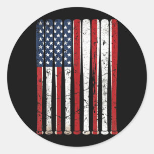 Sticker Rond Drapeaux Américains Batte de Baseball Vintage USA