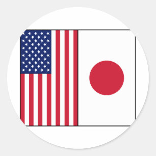 Sticker Rond Drapeaux américains et japonais