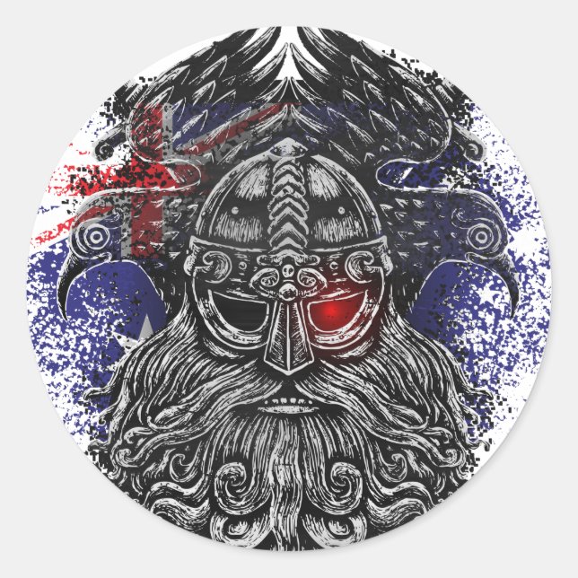 Sticker Rond Drapeaux australiens mythologie viking épées corbe (Devant)