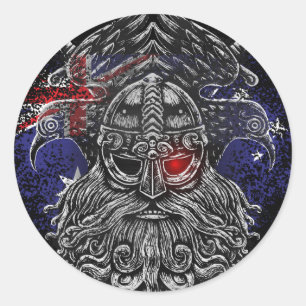 Sticker Rond Drapeaux australiens mythologie viking épées corbe