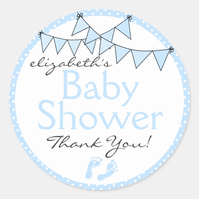 Sticker Rond Drapeaux bleus Baby shower Merci (Devant)