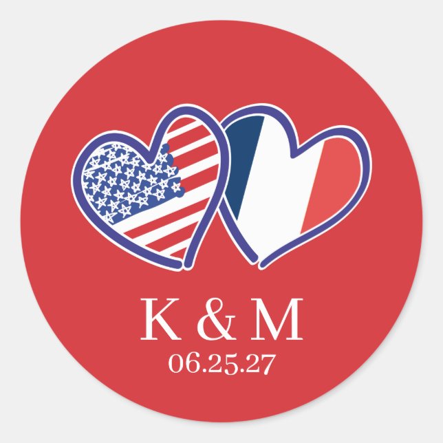 Sticker Rond Drapeaux cardiaques français-américains (Devant)
