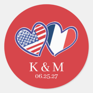 Sticker Rond Drapeaux Cœur Franco-Américains