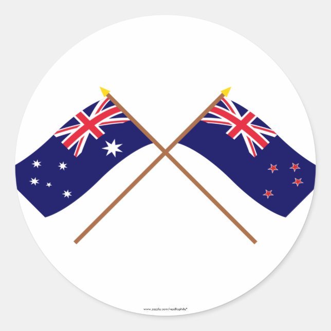 Sticker Rond Drapeaux croisés Australie et Nouvelle-Zélande (Devant)