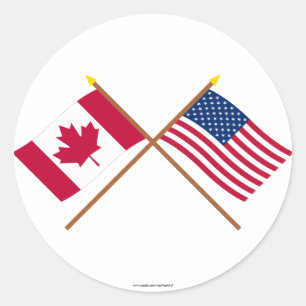 Sticker Rond Drapeaux croisés Canada et États-Unis