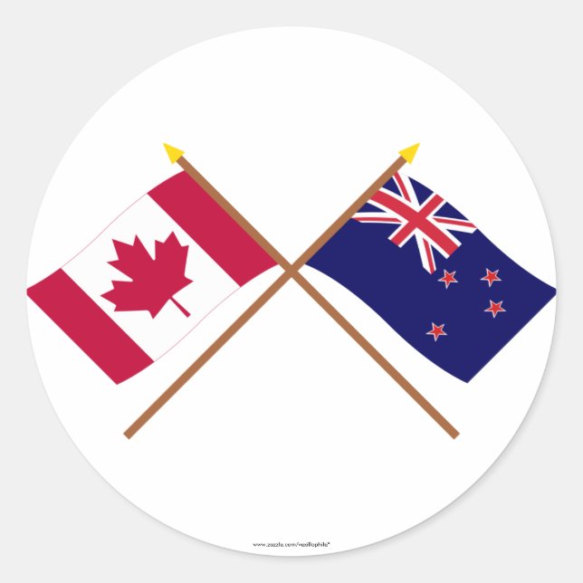 Sticker Rond Drapeaux croisés Canada et Nouvelle-Zélande (Devant)