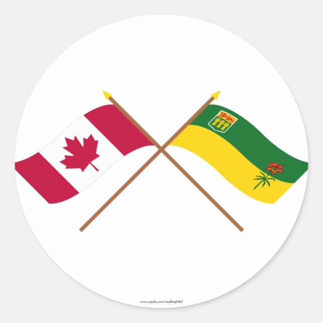 Sticker Rond Drapeaux croisés Canada et Saskatchewan (Devant)