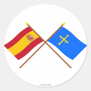 Sticker Rond Drapeaux croisés de l'Espagne et des Asturies