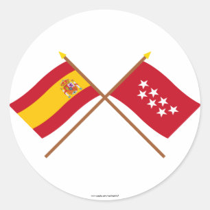 Sticker Rond Drapeaux croisés de l'Espagne et du Madrid