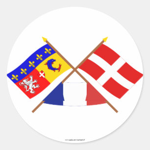 Sticker Rond Drapeaux croisés de Rhône-Alpes et Haute-Savoie