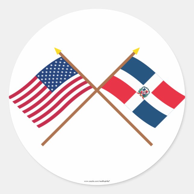 Sticker Rond Drapeaux croisés des États-Unis et de la Républiqu (Devant)