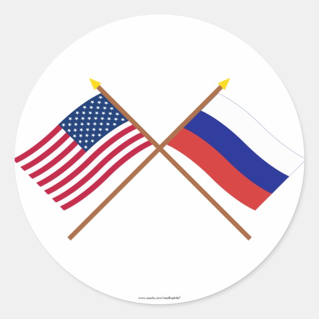 Sticker Rond Drapeaux croisés des États-Unis et de la Russie (Devant)
