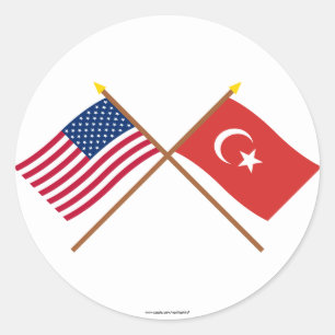 Sticker Rond Drapeaux croisés des États-Unis et de la Turquie