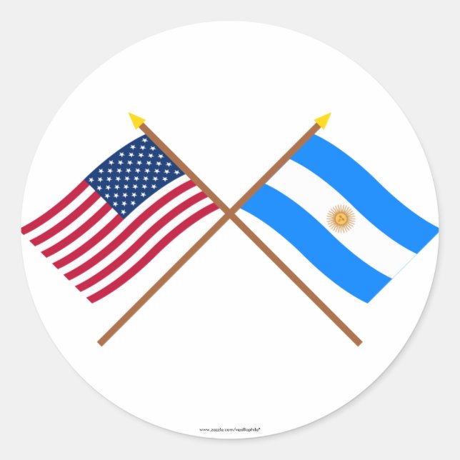 Sticker Rond Drapeaux croisés des États-Unis et de l'Argentine (Devant)