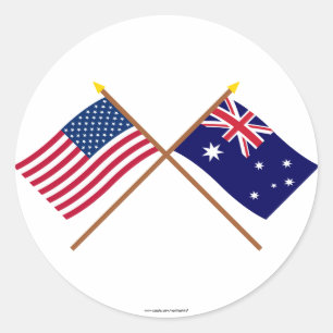 Sticker Rond Drapeaux croisés des États-Unis et de l'Australie
