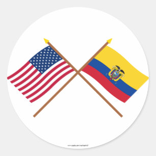 Sticker Rond Drapeaux croisés des États-Unis et de l'Équateur
