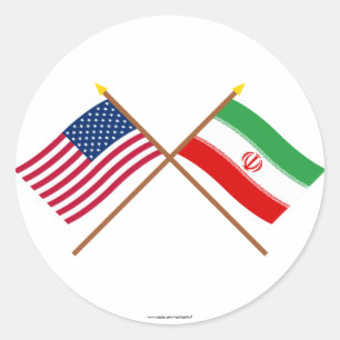 Sticker Rond Drapeaux croisés des États-Unis et de l'Iran