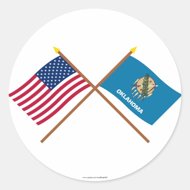 Sticker Rond Drapeaux croisés des États-Unis et de l'Oklahoma (Devant)