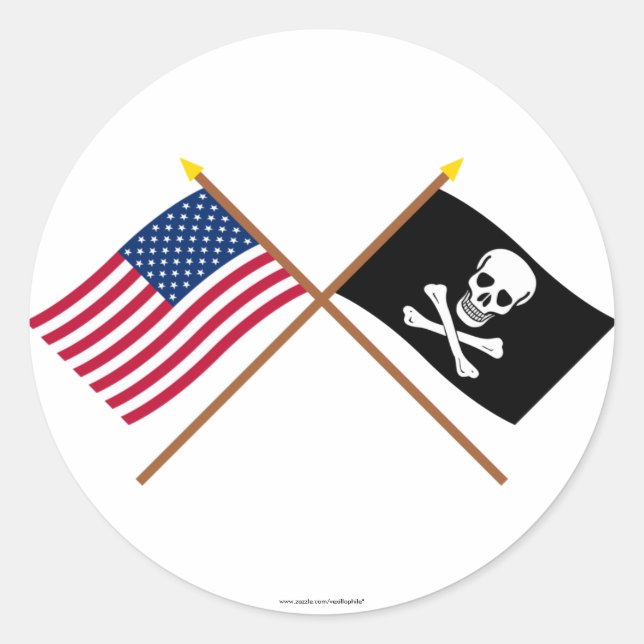 Sticker Rond Drapeaux croisés des États-Unis et des pirates (Devant)