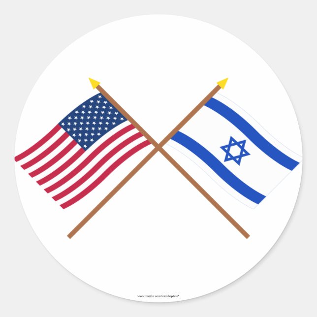 Sticker Rond Drapeaux croisés des États-Unis et d'Israël (Devant)