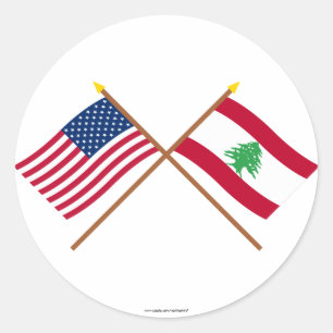 Sticker Rond Drapeaux croisés des États-Unis et du Liban