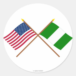 Sticker Rond Drapeaux croisés des États-Unis et du Nigeria