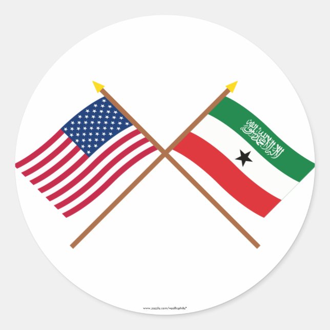 Sticker Rond Drapeaux croisés des États-Unis et du Somaliland (Devant)