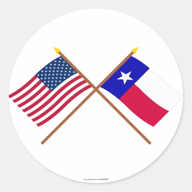 Sticker Rond Drapeaux croisés des États-Unis et du Texas (Devant)