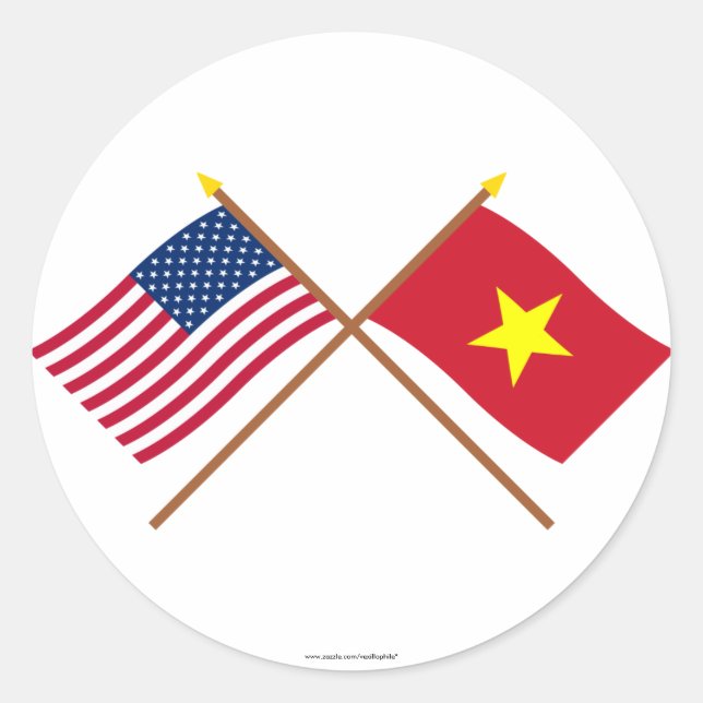 Sticker Rond Drapeaux croisés des États-Unis et du Vietnam (Devant)