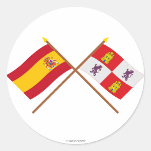 Sticker Rond Drapeaux croisés d'Espagne et Castille y León