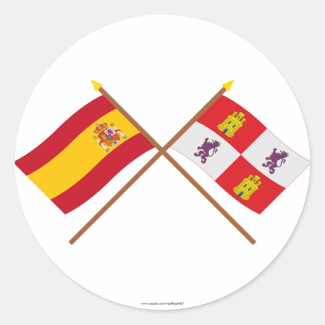 Sticker Rond Drapeaux croisés d'Espagne et Castille y León (Devant)