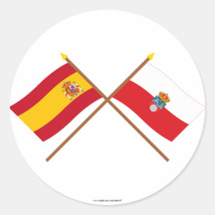 Sticker Rond Drapeaux croisés d'Espagne et de Cantabrie