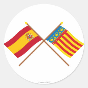 Sticker Rond Drapeaux croisés d'Espagne et de Valence