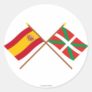 Sticker Rond Drapeaux croisés d'Espagne et País Vasco (Euskadi)