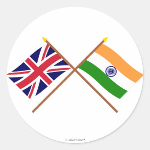 Sticker Rond Drapeaux croisés du Royaume-Uni et de l'Inde