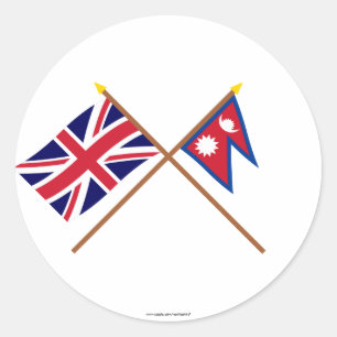 Sticker Rond Drapeaux croisés du Royaume-Uni et du Népal