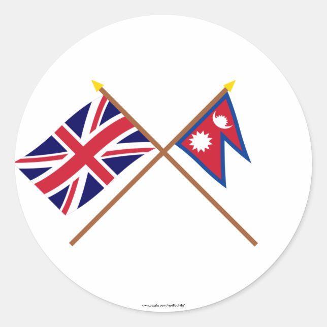 Sticker Rond Drapeaux croisés du Royaume-Uni et du Népal (Devant)