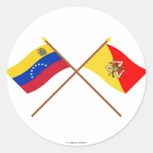 Sticker Rond Drapeaux croisés du Venezuela et de la Sicile