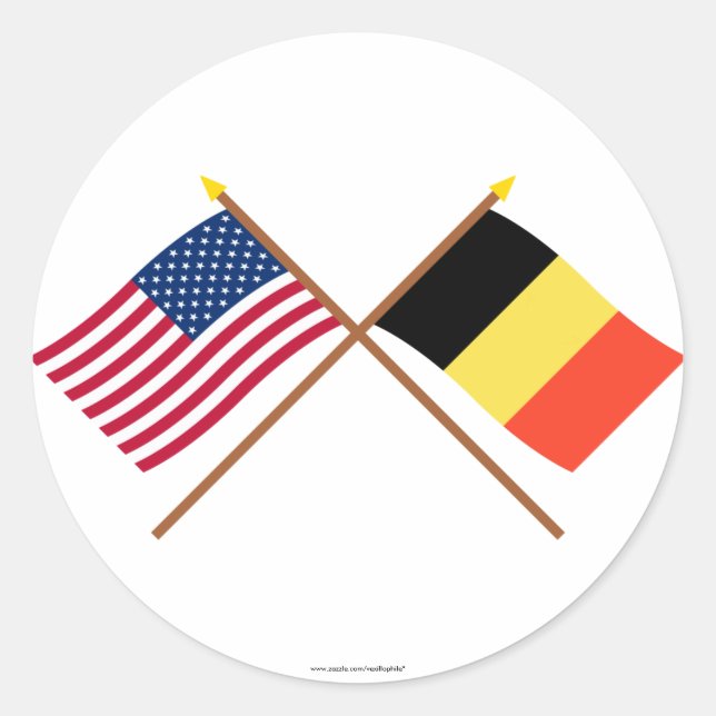 Sticker Rond Drapeaux croisés États-Unis et Belgique (Devant)
