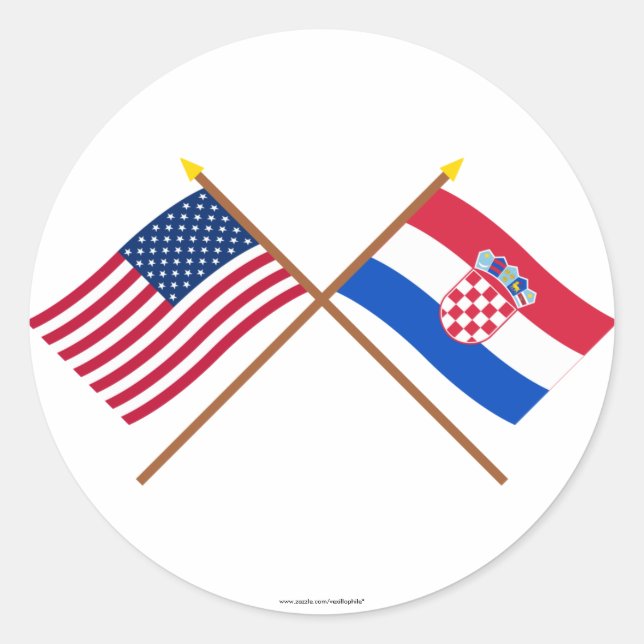 Sticker Rond Drapeaux croisés États-Unis et Croatie (Devant)
