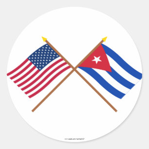 Sticker Rond Drapeaux croisés États-Unis et Cuba