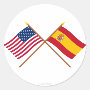 Sticker Rond Drapeaux croisés États-Unis et Espagne