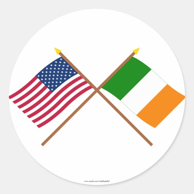 Sticker Rond Drapeaux croisés États-Unis et Irlande (Devant)
