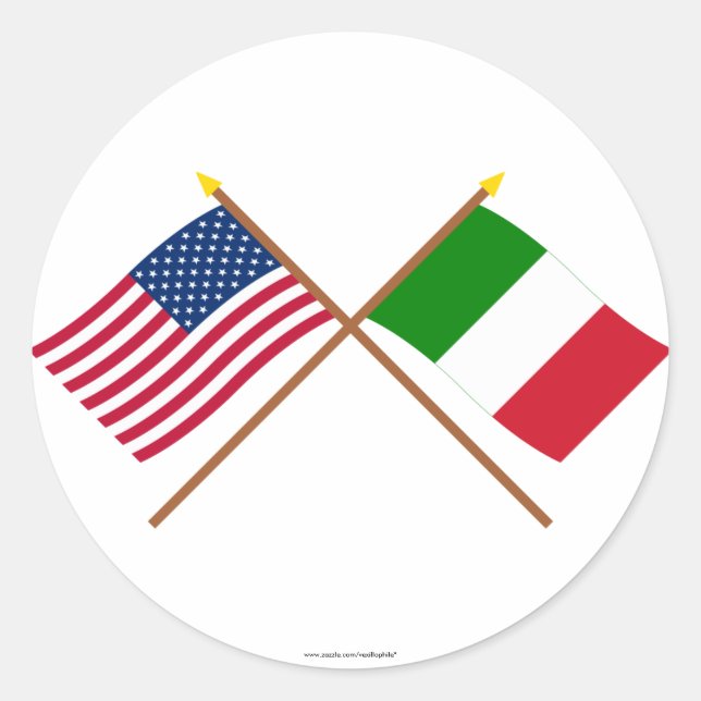 Sticker Rond Drapeaux croisés États-Unis et Italie (Devant)