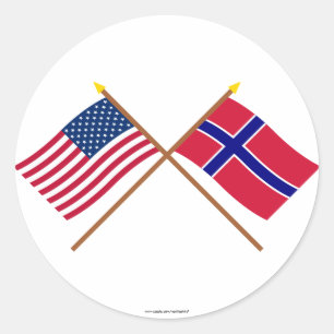 Sticker Rond Drapeaux croisés États-Unis et Norvège