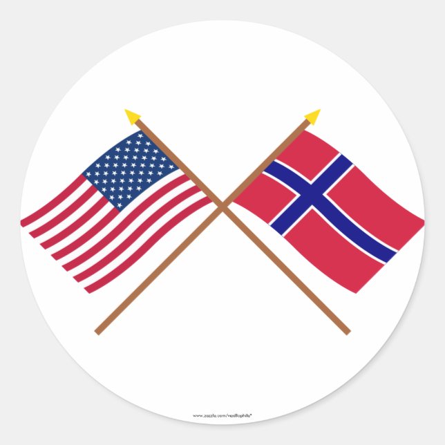 Sticker Rond Drapeaux croisés États-Unis et Norvège (Devant)