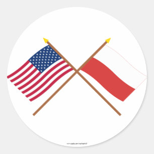 Sticker Rond Drapeaux croisés États-Unis et Pologne
