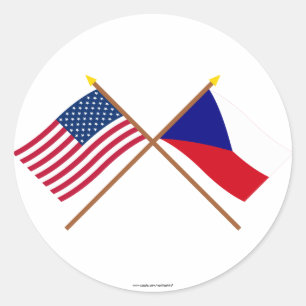 Sticker Rond Drapeaux croisés États-Unis et République tchèque