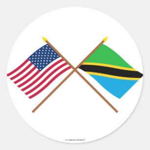 Sticker Rond Drapeaux croisés États-Unis et Tanzanie
