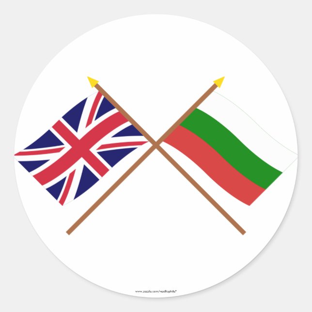Sticker Rond Drapeaux croisés Royaume-Uni et Bulgarie (Devant)